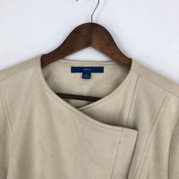 Apt. 9 Women's Size X-Large Beige Faux Suede Long Sleeve Asymmetrical Zip Jacket - Picture 2 of 11